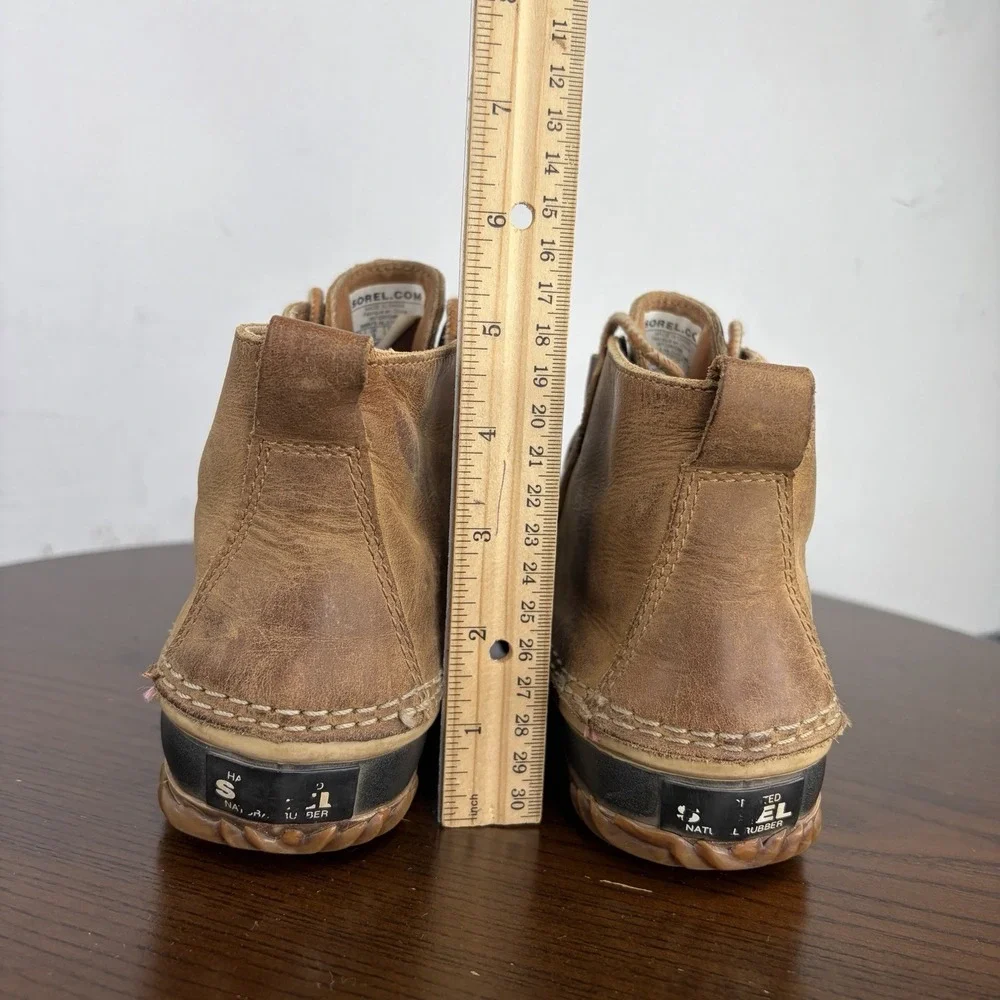 Sorel Out N About Boots Women's 7 Tan Black Nubuck Waterproof Duck Rain Booties